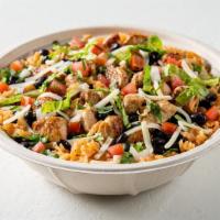 Bowl-Rito · Get your burrito in a bowl! Filled with your choice of protein, rice, beans and choice of on...