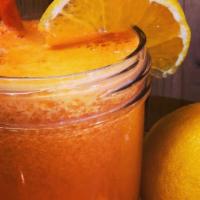 Orange Punch Organic Immunity Juice · Organic carrots, organic pineapple, organic orange juice, and organic ginger.