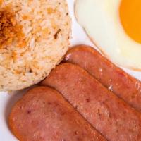 Spam Silog · Fried Spam. Served with fried rice, egg and tomato.