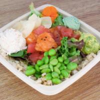 Large Poke Bowl · Includes 4 scoops of protein. Pick your own base, proteins, sauces and toppings.