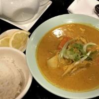 Yellow Curry Lunch Special · Yellow curry paste in rich coconut milk with potato, carrot and onion. Spicy.