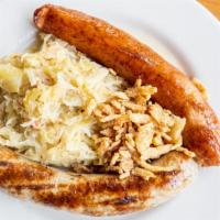 Sausage Plate - Bratwurstteller · Choice of two bratwurst, smoked bratwurst, spicy polish served with choice of one side.