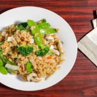 Vegetables Fried Rice · Served with egg fried rice or steamed rice and chicken egg roll or vegetable roll.