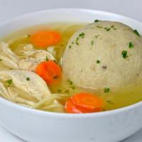 Pt Matzo Ball · Carrots, Chicken, Noodles and Broth. 1 Matzo Ball on the side.