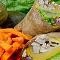 Milton'S Chicken Wrap · A warm flour or whole wheat tortilla filled with grilled chicken, avocado, lettuce, tomato, ...