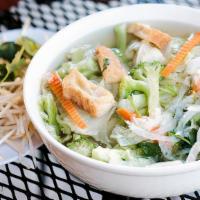 Vegetarian Pho · Vegetable Pho soup with rice noodle, tofu and vegetable protein