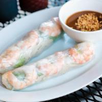 Gỏi Cuốn Tôm, Thịt · Fresh spring rolls with shrimp and sliced pork, served with peanut sauce (2 rolls).