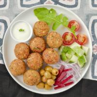 Falafel · Freshly fried ground chickpeas. Comes as a side of six balls.