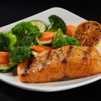 Fresh Grilled Salmon · Our fresh and slow-roasted salmon is perfectly seasoned and flavorful. Choice of side and on...