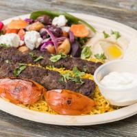 Beef Kabob Plate · Layers of marinated beef & lamb fat cooked on a spit thinly sliced.