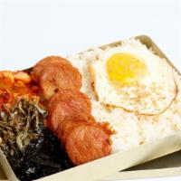 Korea Old Style Lunch Box · we called 추억의 도시락. served with rice, eggs, anchovy, crispy seaweed,  fried kimchi,