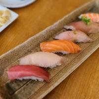 Summer Sushi Dinner · 6 pieces of nigiri; Tuna, Yellowtail, Albacore, Salmon, Red Snapper, and Shrimp. Served with...