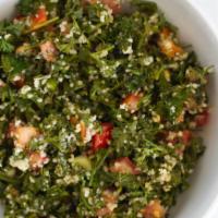 Wttabboulee · Parsley, tomatoes, green onion, bulgur, mixed with lemon, olive oil, and fresh mint. Hundred...