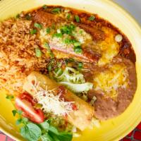 Combination 1 Cheese Enchilada · Served with refried beans and Spanish rice.