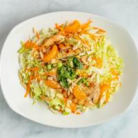 Chinese Chicken · Diced chicken, lettuce, mandarin oranges, scallions, almonds, carrots, cilantro, wonton cris...
