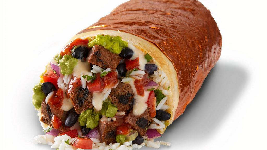 Create Your Own Burrito · Choice of protein, rice, beans, flavorful salsas, sauces, and toppings in a warm tortilla.  Top it with with guac and queso at no extra cost. [Cal 590-640]