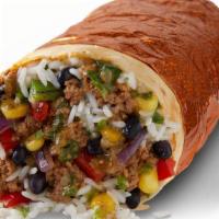 Impossible™ Fajita Burrito · IMPOSSIBLE™ Meat Made From Plants and grilled fajita veggies with cilantro lime rice, black ...
