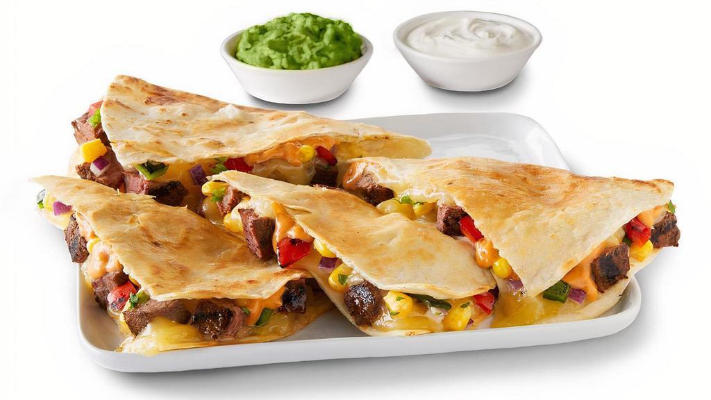 Create Your Own Quesadilla · Choice of protein, flavorful salsas, sauces and toppings, served in a grilled tortilla. Cheese included. Served with hand-crafted guacamole and sour cream. Add queso at no extra cost. [Cal 820-840]