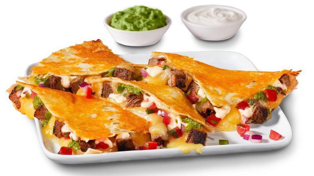 New Create Your Own Cheese-Crusted Quesadilla · Golden cheese-crusted tortilla packed with your choice of protein, melted cheese, flavorful salsas, sauces, and toppings. Served with a side of hand-crafted guacamole and sour cream. [Cal 1020-1050]