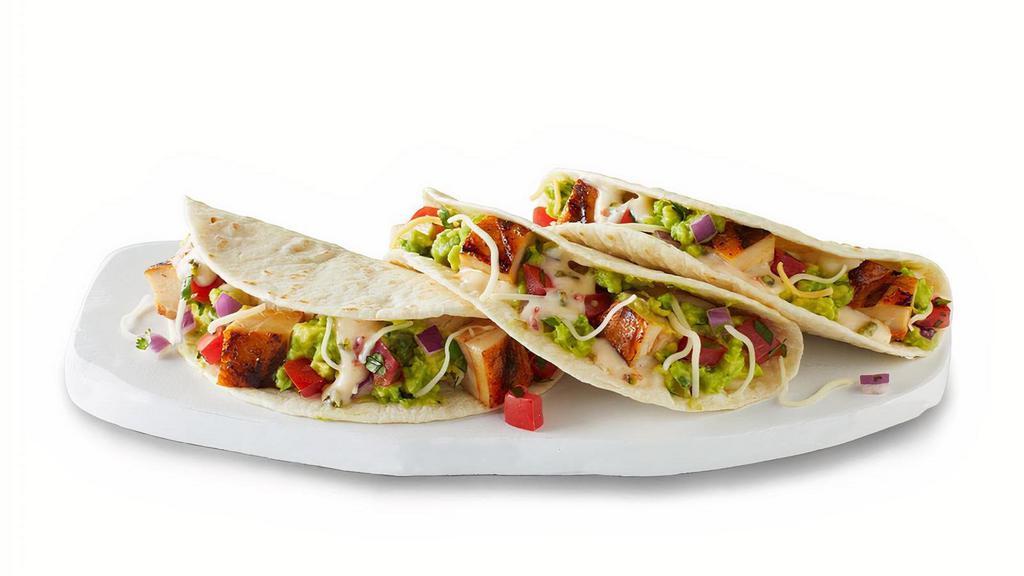 Create Your Own 3 Tacos · Create your own taco trio with choice of protein, flavorful salsas, sauces and toppings, served in flour or soft corn tortillas. Top it with with guac and queso at no extra cost. [Cal 170-210]