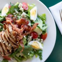 Cobb Salad · Grilled chicken breast, romaine, fresh avocado, cherry tomato, applewood bacon, hard-boiled ...
