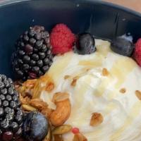 Yogurt Parfait · Served with honey, granola and house jam. Gluten free.