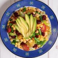 Hollywood Chopped Salad · Chopped romaine, green beans, beets, cherry tomatoes, corn, carrots, garbanzo beans, avocado...