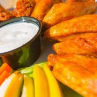 Buffalo Wings (10) · Ten wings served with carrots and celery sticks.