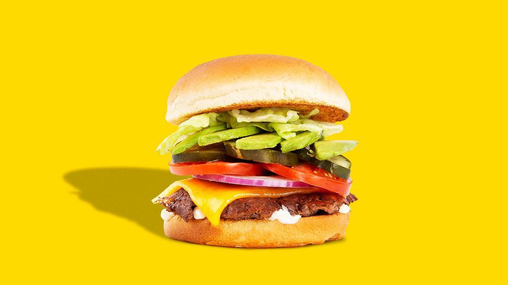 Cali Cheeseburger · Beef patty, only American cheese, bananna peppers, lettuce, tomato, onion, pickles, mayo.