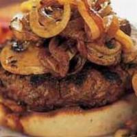 Shroom And Onion Burger · Beef patty, roasted mushrooms, grilled onions, American cheese, mayo.