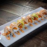 Double Yellowtail Roll · Spicy Yellowtail Roll & Cucumber inside: Yellowtail Sashimi & Avocado on top with Spicy Mayo
