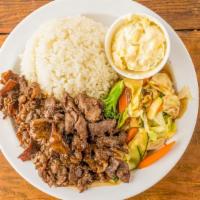 Island Plate (1 Entree) · Choice of 1 entree. Includes Rice, Veggies, and Mac-Potato Salad.

(Shown in Picture: Teriya...