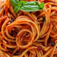 House Spaghetti · Spaghetti with tomato cream sauce, Italian sausage, mushrooms, cherry tomatoes, fresh parsle...