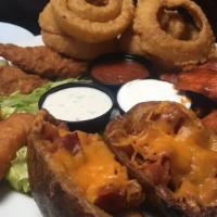 Sampler Platter · Orders of skins, onion rings, mozzarella sticks, wings and tenders.