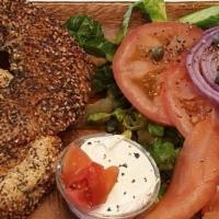 Salmon Lox · Choice of bagel, smoked salmon, cream cheese, cucumbers, sliced red onions, tomatoes, capers...