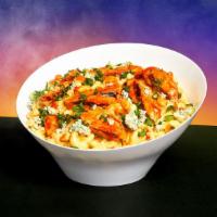 Buffalo Chicken Mac And Cheese · Classic mac and cheese with buffalo chicken, blue cheese crumbles, diced scallion.