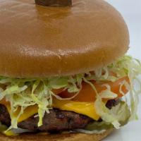 The Gaslamp Classic Burger · Crisp shredded lettuce, American Cheese, Onion, Tomato, Dill Pickle Chips, Ketchup and Musta...