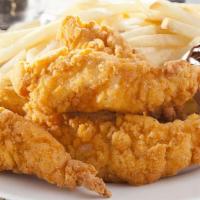 Chicken Tenders · 3 piece chicken tenders with fries choice of ranch or honey mustard.
