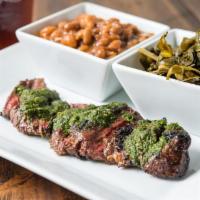 Hanger Steak · USDA choice, lean 6oz, grilled to order, topped w/ chimmichurri sauce