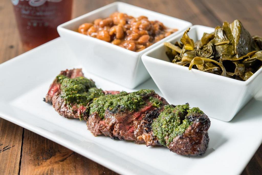 Hanger Steak · USDA choice, lean 6oz, grilled to order, topped w/ chimmichurri sauce