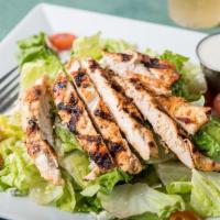 Georgia'S Blue · Grilled blackened chicken, blue cheese crumbles, romaine lettuce, tomatoes