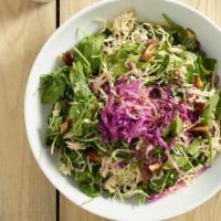 Chicken Chop Salad · Gluten-free. romaine + arugula, shredded chicken breast, mint leaves, dates, shaved almonds,...