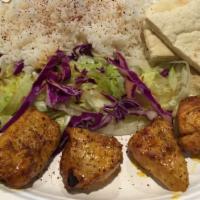 Chicken Kabob · Includes rice, salad, pita bread and your choice of hummus.
