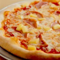 Hawaiian Pizza · Canadian bacon, pineapple, mozzarella, homemade tomato sauce.