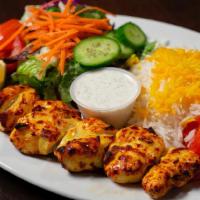 Boneless Chicken Kabob Lunch Special · Halal. Marinated pieces of chicken tender served with broiled tomato and basmati rice. All N...