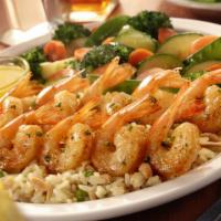 Grilled Shrimp Skewers · New! All Natural, wild caught Jumbo Shrimp. Two Skewers. Choice of side included. 80-760 cal.