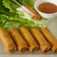 Pork Egg Rolls  (Phần Chả Giò)  · Pork and carrots wrapped and fried in egg paper.
(5 pcs)