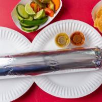 Super Burrito · Includes rice, beans, choice of meat, salsa, onions, cilantro, lettuce, gaucamole, sour crea...