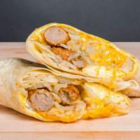 Sausage Breakfast Burrito · Large flour tortilla with scrambled eggs, roasted potatoes, cheese and sausage!