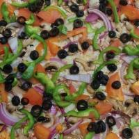 The Veggie Specialty Pizza · Mushroom, tomato, bell pepper, red onion, and black olives.